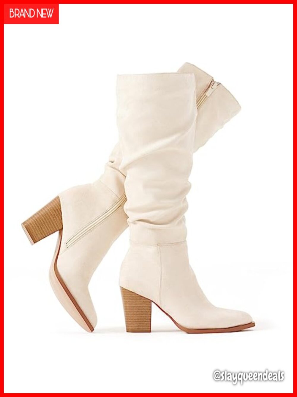 Faux Suede Knee High Boots Pointed Toe Slouchy Block Heel